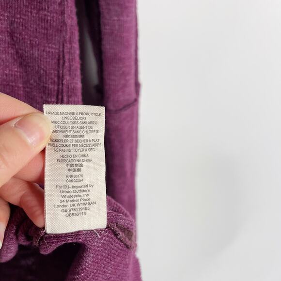 Free People Small S Purple Split Back Cowl Neck Long Sleeve Top Eggplant Cotton - Picture 10 of 12